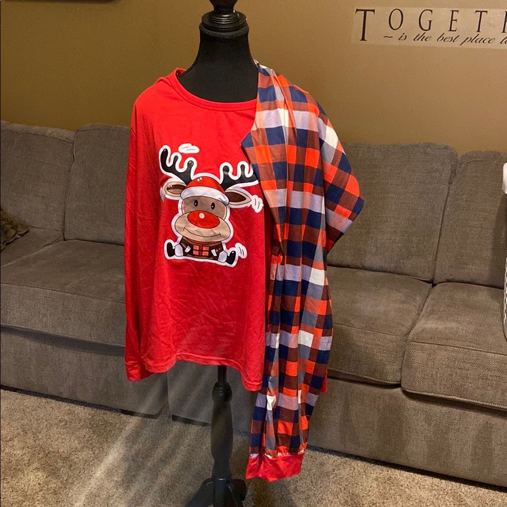 Festive Reindeer Pajama Set - Red and Blue